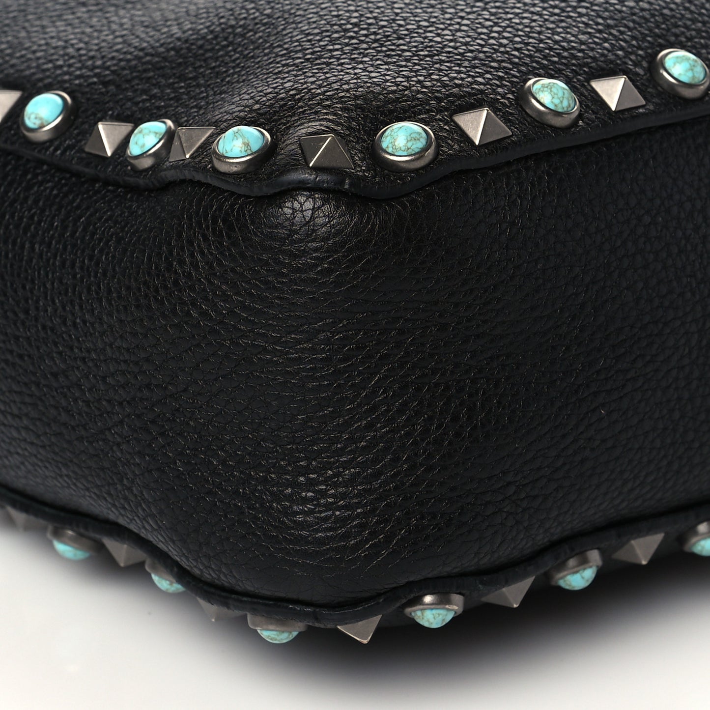 Pebbled Calfskin Tribal Small Guitar Strap Rockstud Rolling Flip-Lock Messenger Bag Black