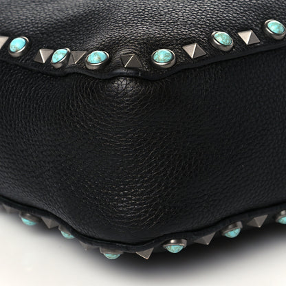 Valentino Garavani Pebbled Calfskin Tribal Small Guitar Strap Rockstud Rolling Flip-Lock Messenger Bag Black 8 of 10