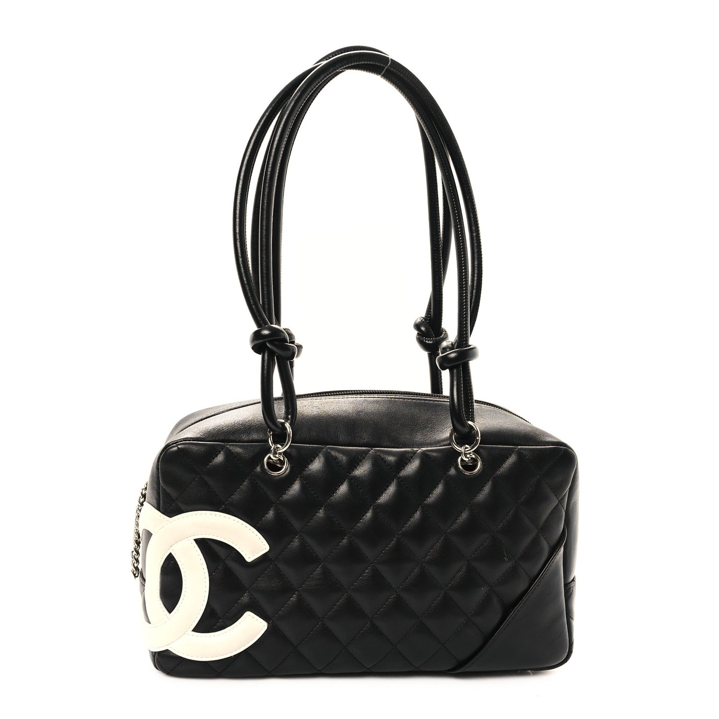 Calfskin Quilted Large Cambon Bowler Black White