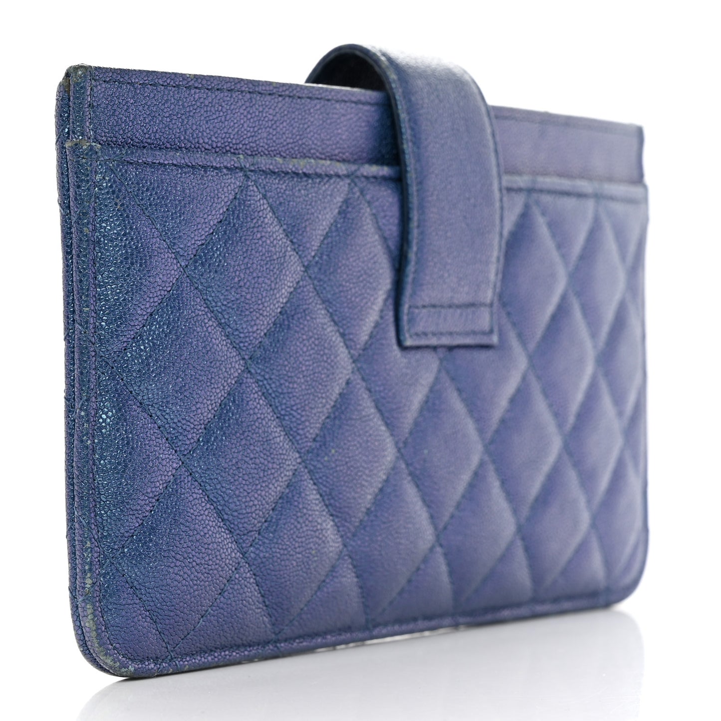 Iridescent Caviar Quilted Classic Strap Pouch Dark Blue