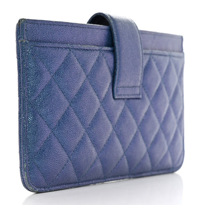 Chanel Iridescent Caviar Quilted Classic Strap Pouch Dark Blue 4 of 16