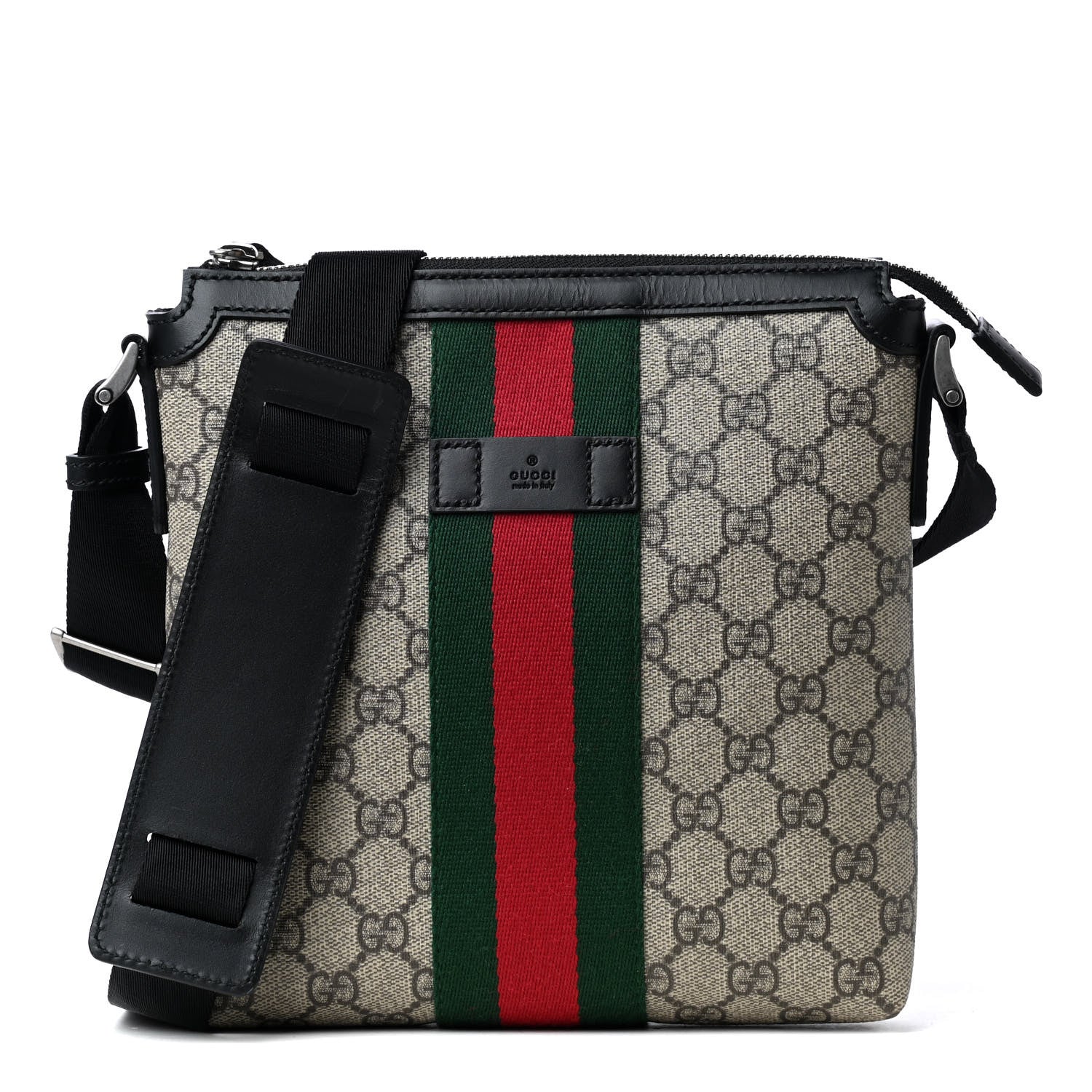 Gucci GG Supreme Monogram Web Messenger Bag Black 1 of 4