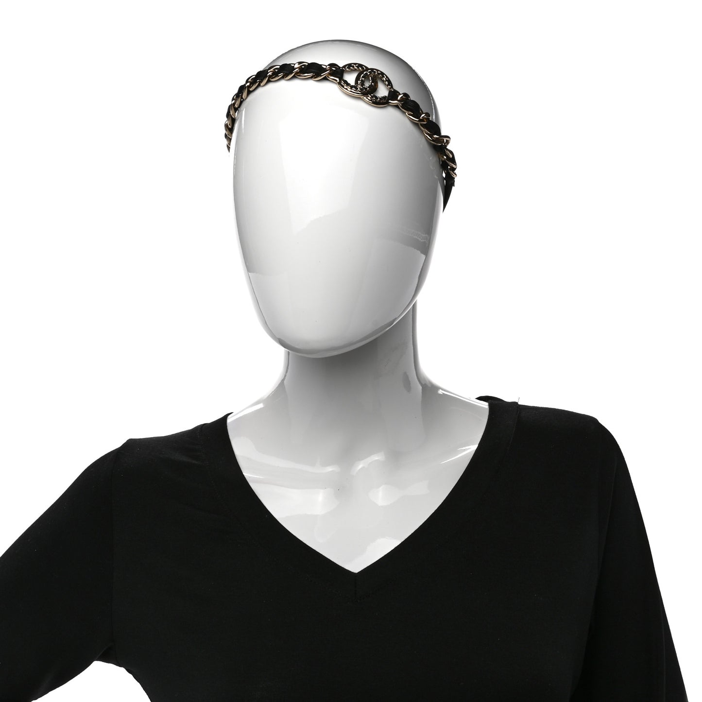Metal Lambskin CC Chain Tie Headband Gold Black