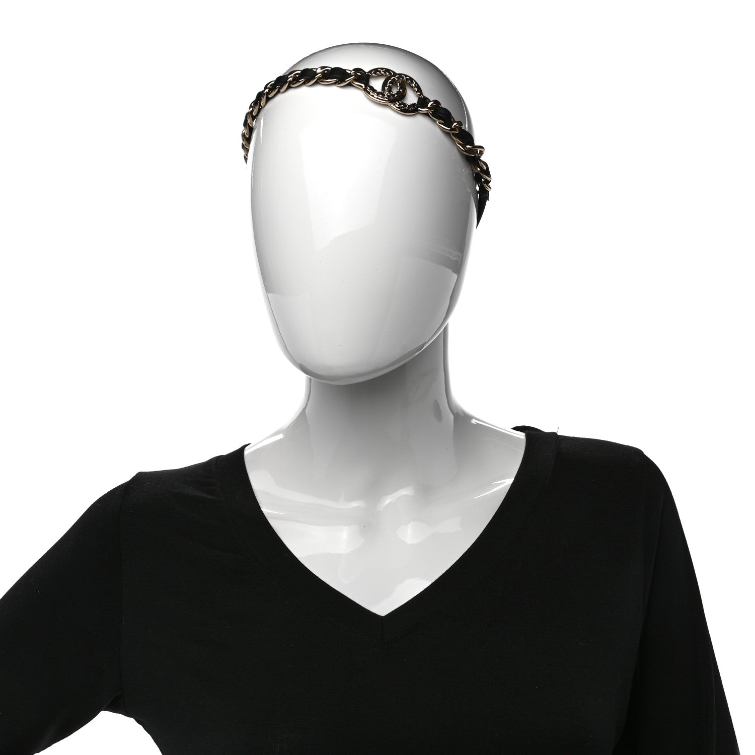 Chanel Metal Lambskin CC Chain Tie Headband Gold Black 2 of 4