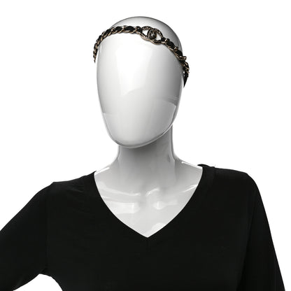 Chanel Metal Lambskin CC Chain Tie Headband Gold Black 2 of 4