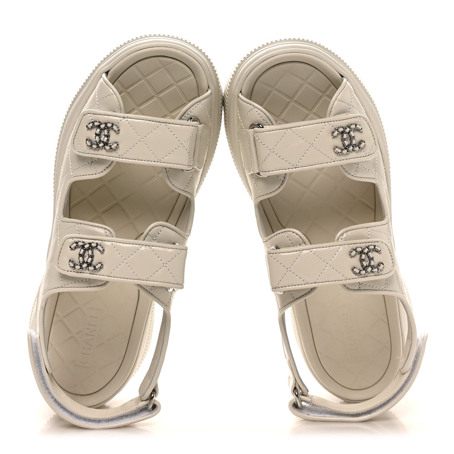 Chanel Shiny Calfskin Chain CC Velcro Dad Platform Sandals 39.5 White 2 of 9