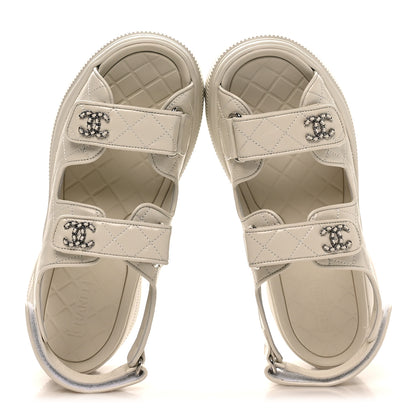 Chanel Shiny Calfskin Chain CC Velcro Dad Platform Sandals 39.5 White 2 of 9