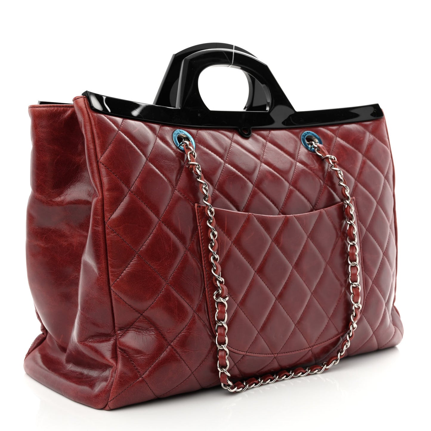 Glazed Calfskin Quilted Large CC Delivery Tote Burgundy