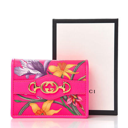 Gucci Calfskin Flora Print Zumi Card Case Fuxia Fluo 7 of 7
