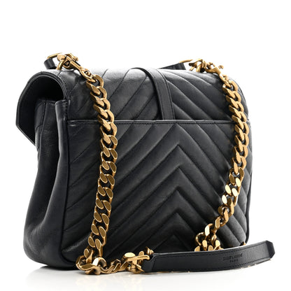 Saint Laurent Sheepskin Matelasse Chevron Monogram Medium College Bag Deep Marine 3 of 12