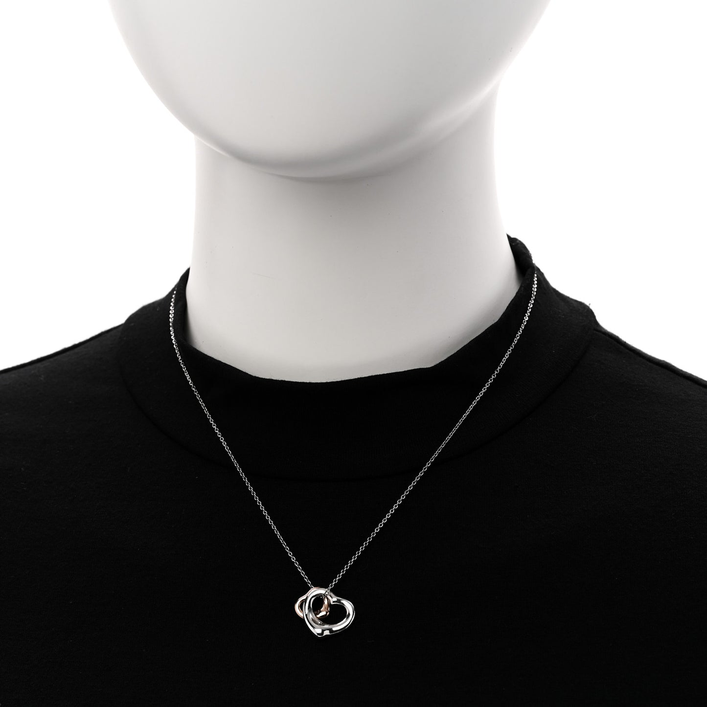 Sterling Silver 18K Rose Gold Elsa Peretti Double Open Heart Pendant Necklace