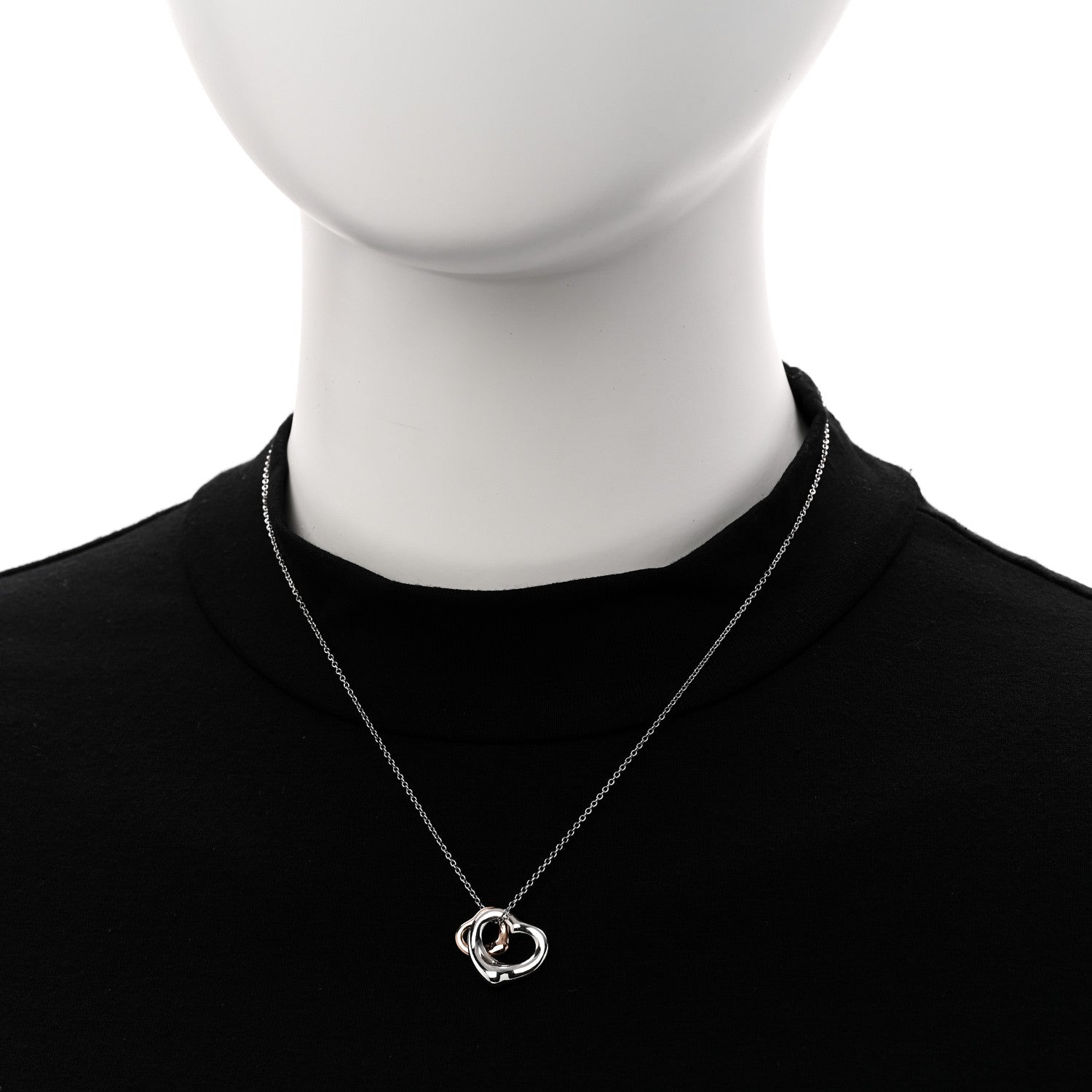Tiffany Sterling Silver 18K Rose Gold Elsa Peretti Double Open Heart Pendant Necklace 2 of 5