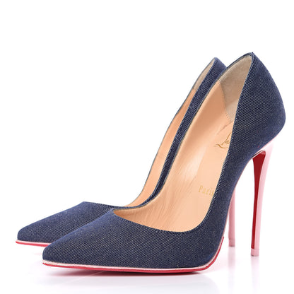 Christian Louboutin Denim Jazz Calf So Kate 120 Pumps 35 Blue Pompadour 3 of 11
