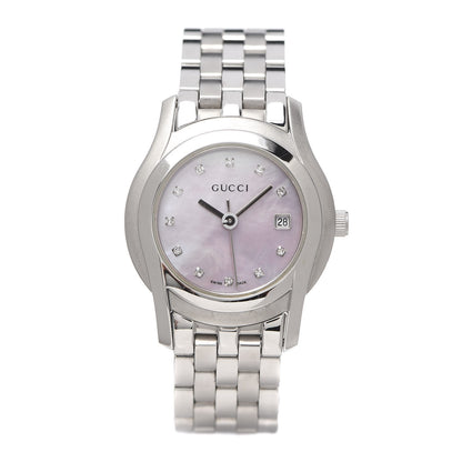 Gucci Stainless Steel Diamond Pink Mother of Pearl 27mm 5500L Quartz Watch 1 of 8