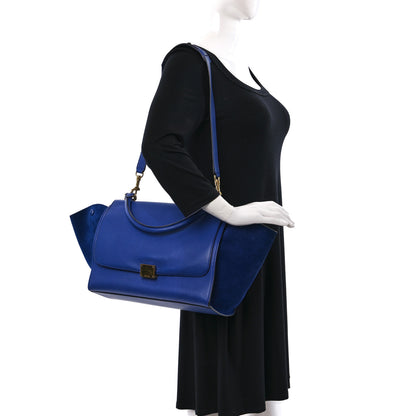 Celine Drummed Calfskin Suede Medium Trapeze Indigo 4 of 5