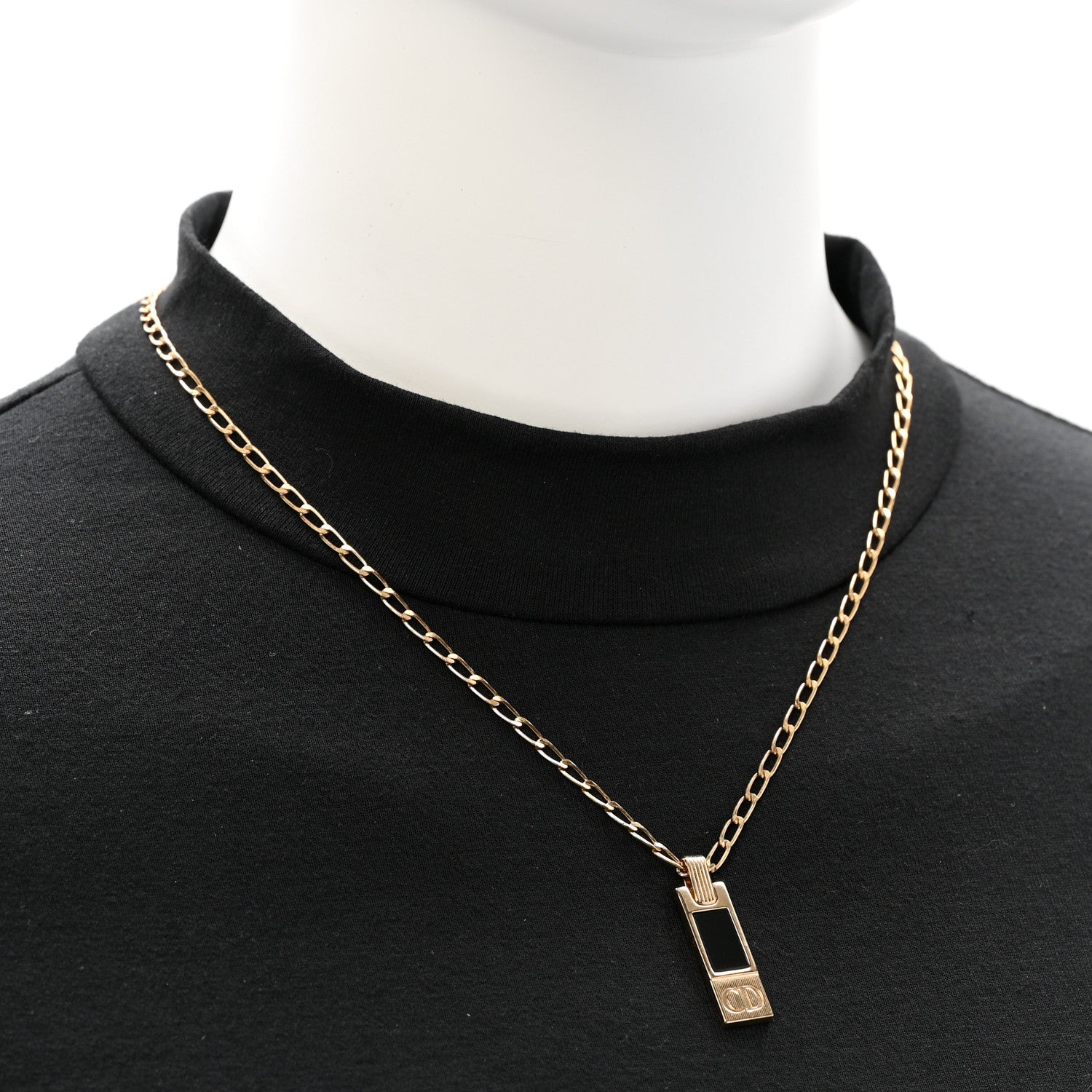 Christian Dior Metal CD Bar Necklace Gold Black 2 of 6