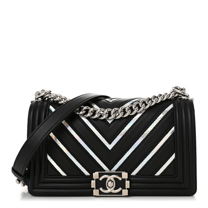Chanel Lambskin Iridescent PVC Chevron Quilted Medium Boy Flap Black Silver 1 of 10