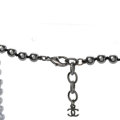 Chanel Ruthenium Crystal Baguette Pearl Beaded CC Long Necklace Black Grey 4 of 7