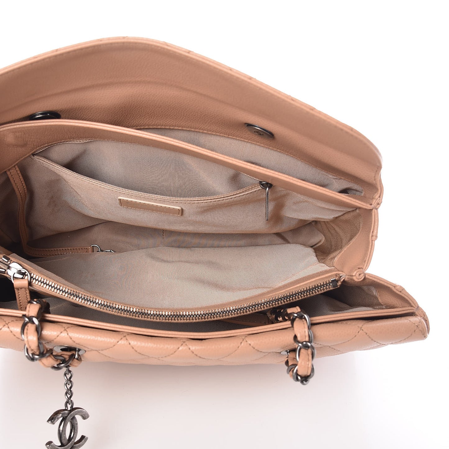 Caviar Quilted City Shopping Tote Beige