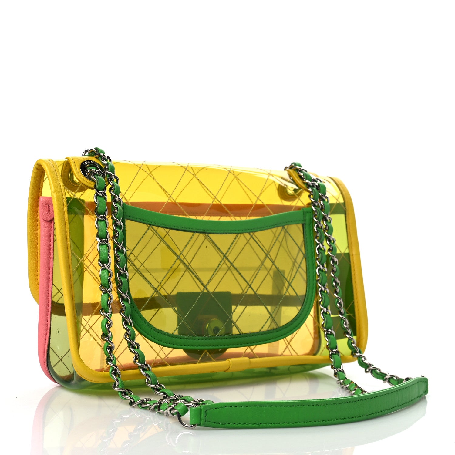 Chanel PVC Lambskin Stitched Medium Coco Splash Flap Yellow Green Pink 3 of 10