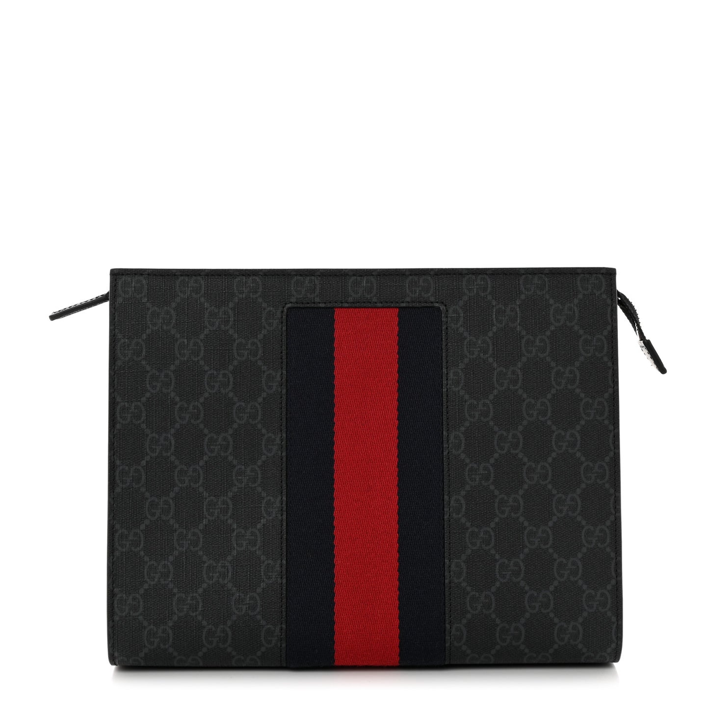 GG Supreme Monogram Selleria Calfskin Web New Web Cosmetic Case Black