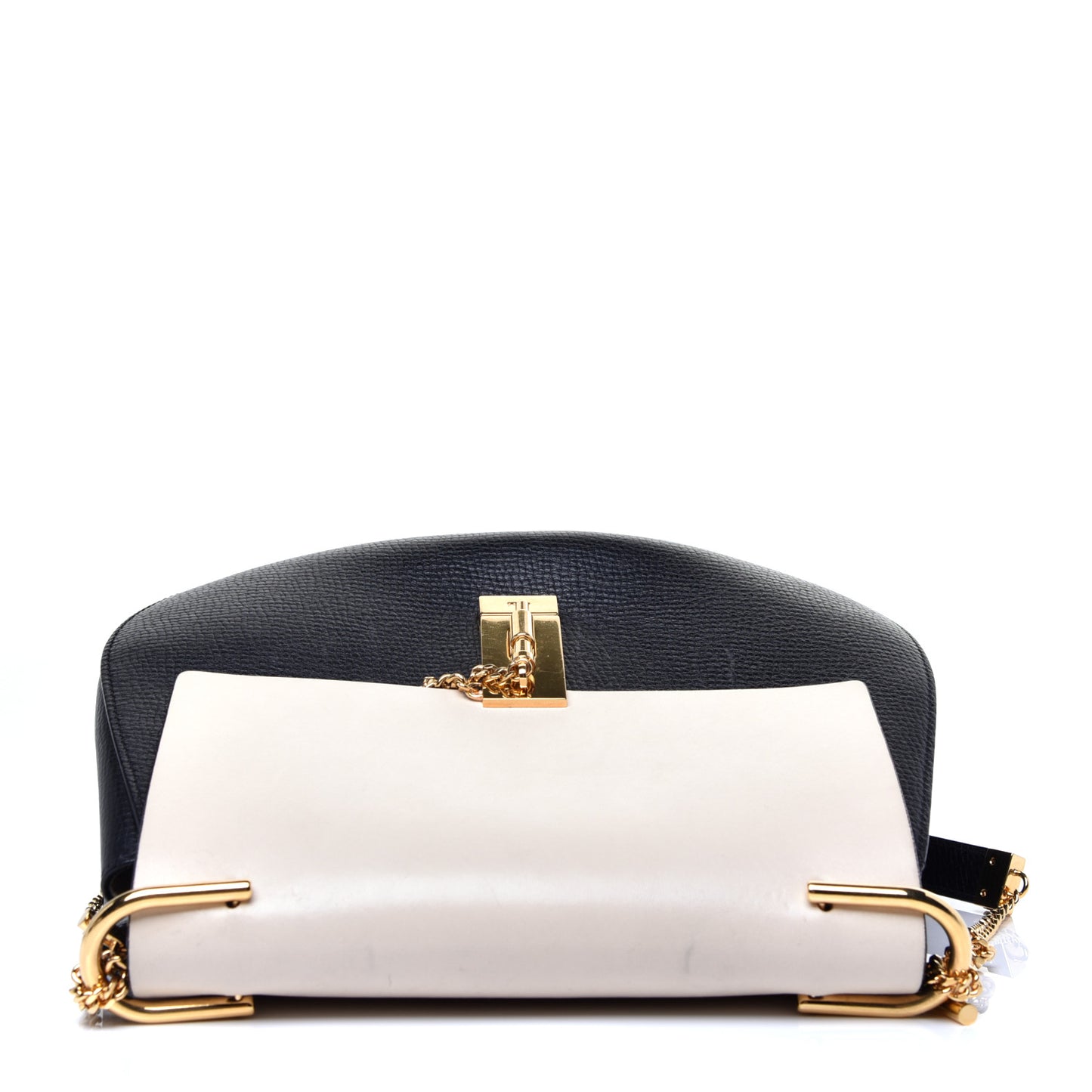 Grained Calfskin Lambskin Bi-Color Drew Shoulder Bag Black Powder Beige