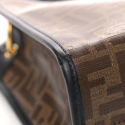 Fendi Glazed Fabric Vitello Century Plexiglass FF 1974 Stamp Patch Small Runaway Shopper Tote Mogano Panna Black 7 of 8