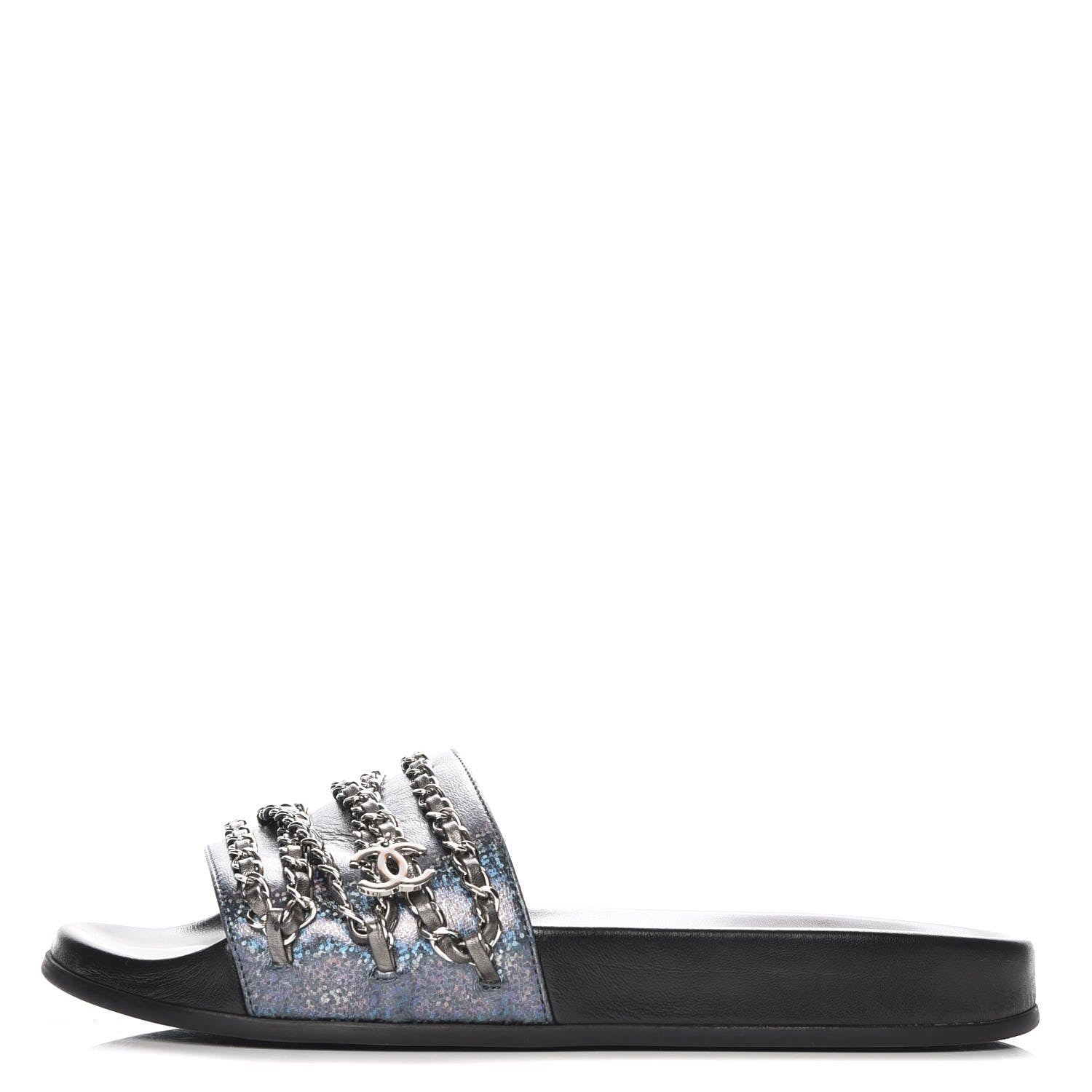 Chanel Lambskin Chain Flat Sandals 39 Dark Blue 1 of 10
