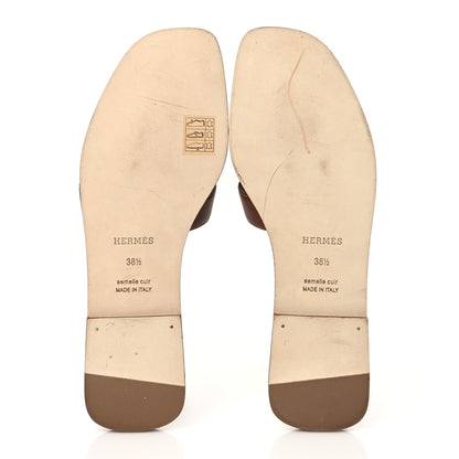 Hermes Box Calfskin Oran Sandals 38.5 Gold 5 of 9
