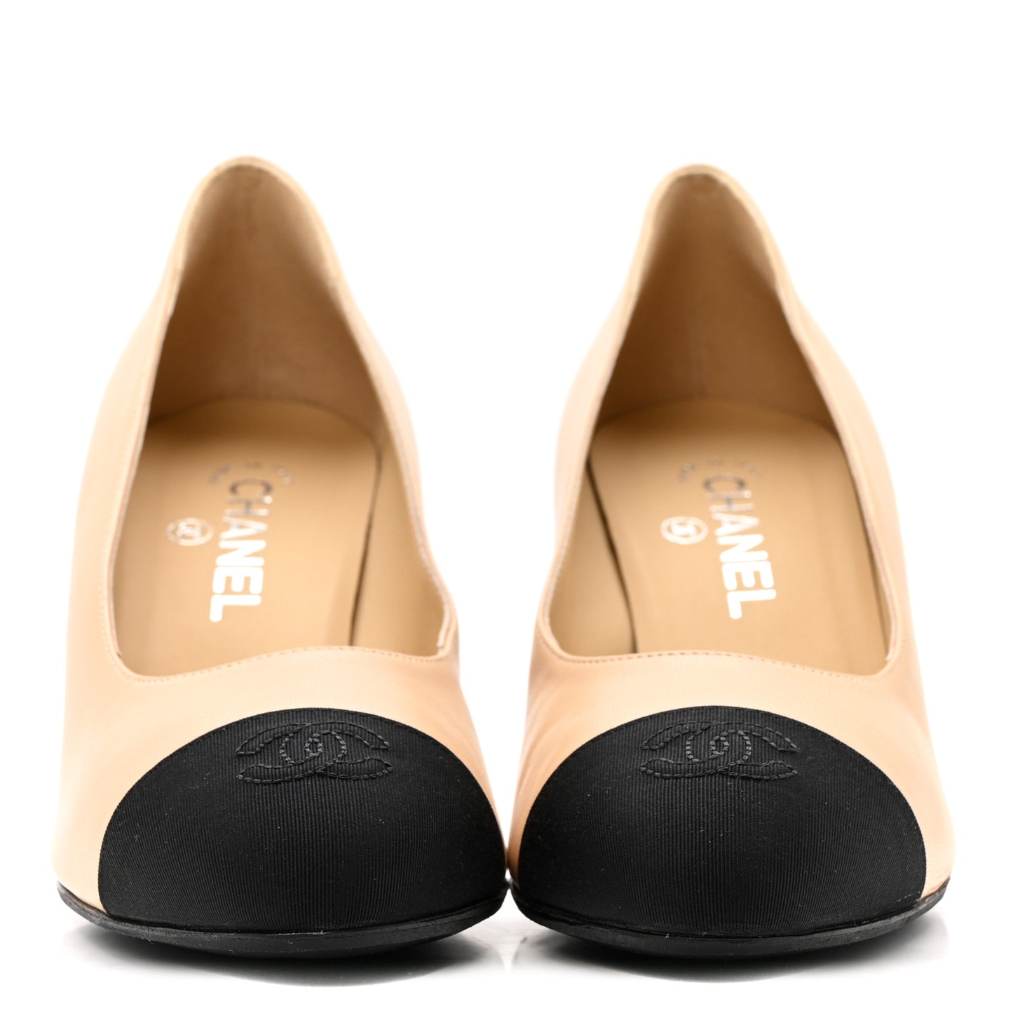Lambskin Grosgrain Cap Toe Pumps 40 Beige Black