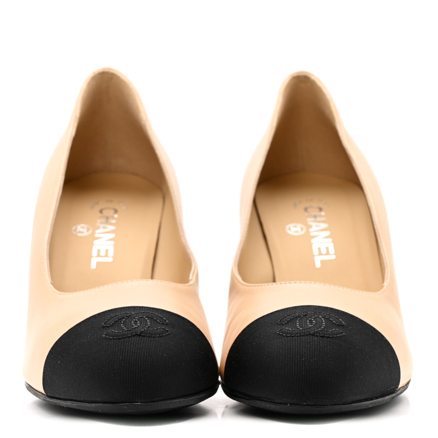 Chanel Lambskin Grosgrain Cap Toe Pumps 40 Beige Black 3 of 11