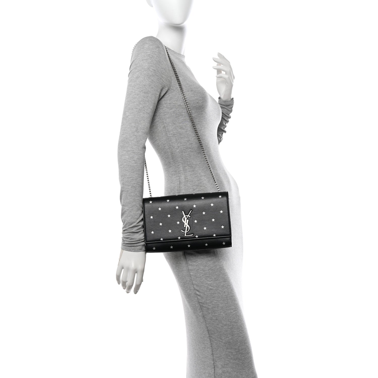 Saint Laurent Calfskin Star Print Medium Monogram Kate Satchel Black 2 of 10