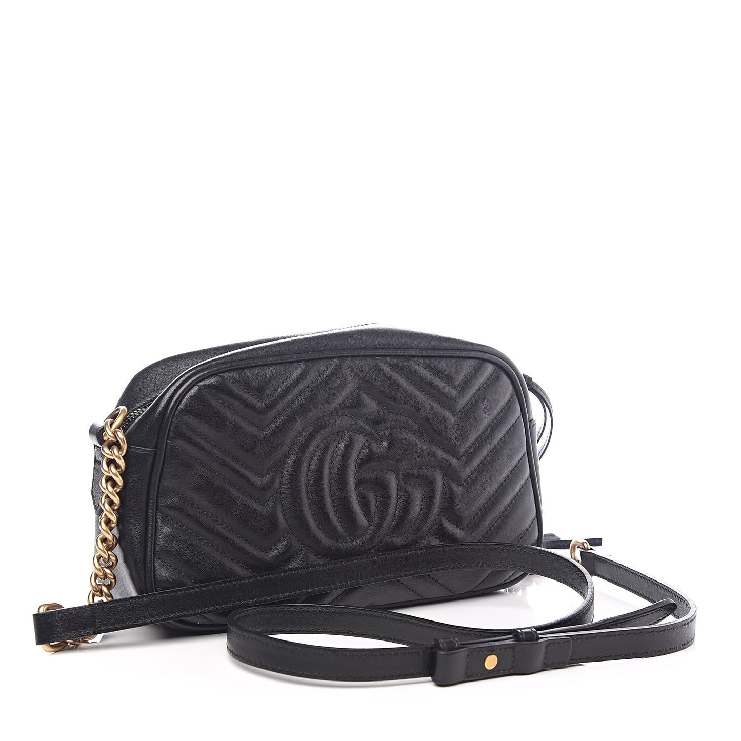 Calfskin Matelasse Small GG Marmont Chain Shoulder Bag Black