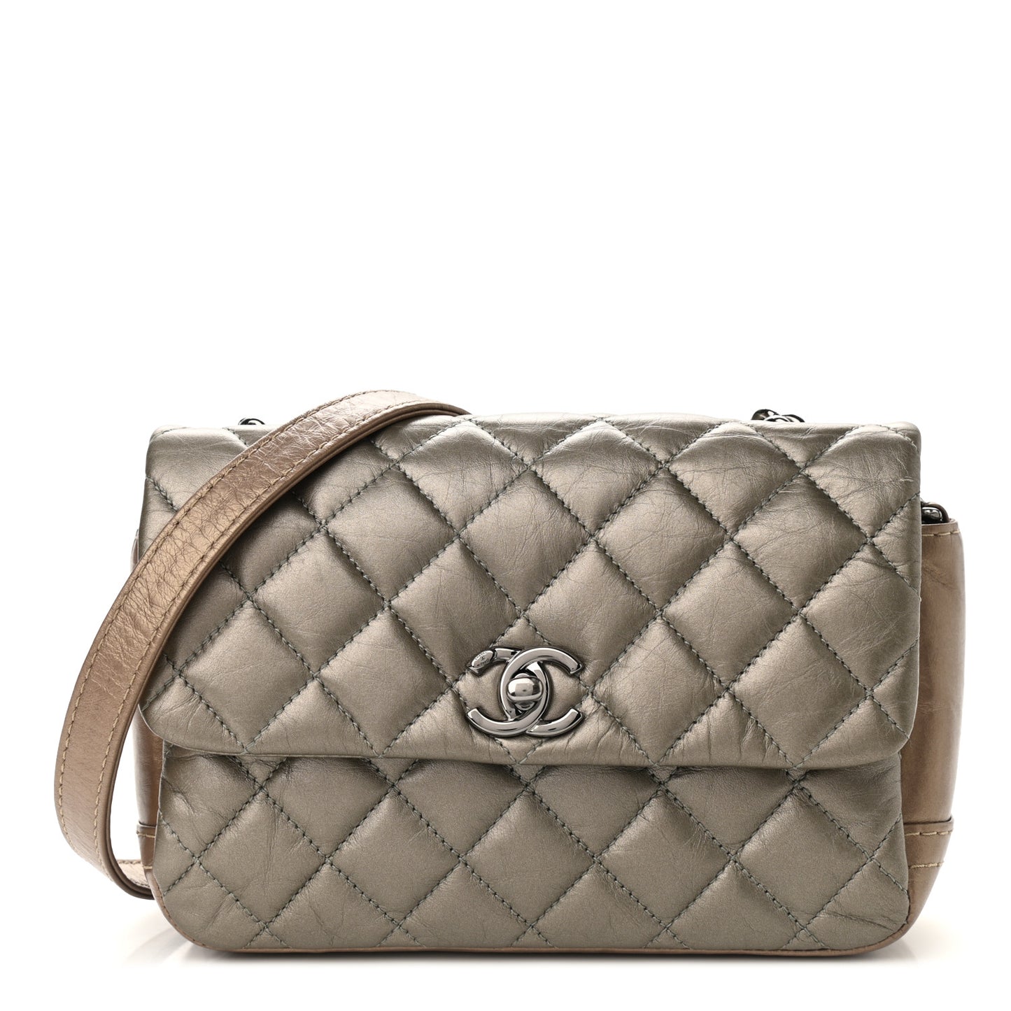 Metallic Calfskin Quilted Mineral Nights Mini Flap Bronze