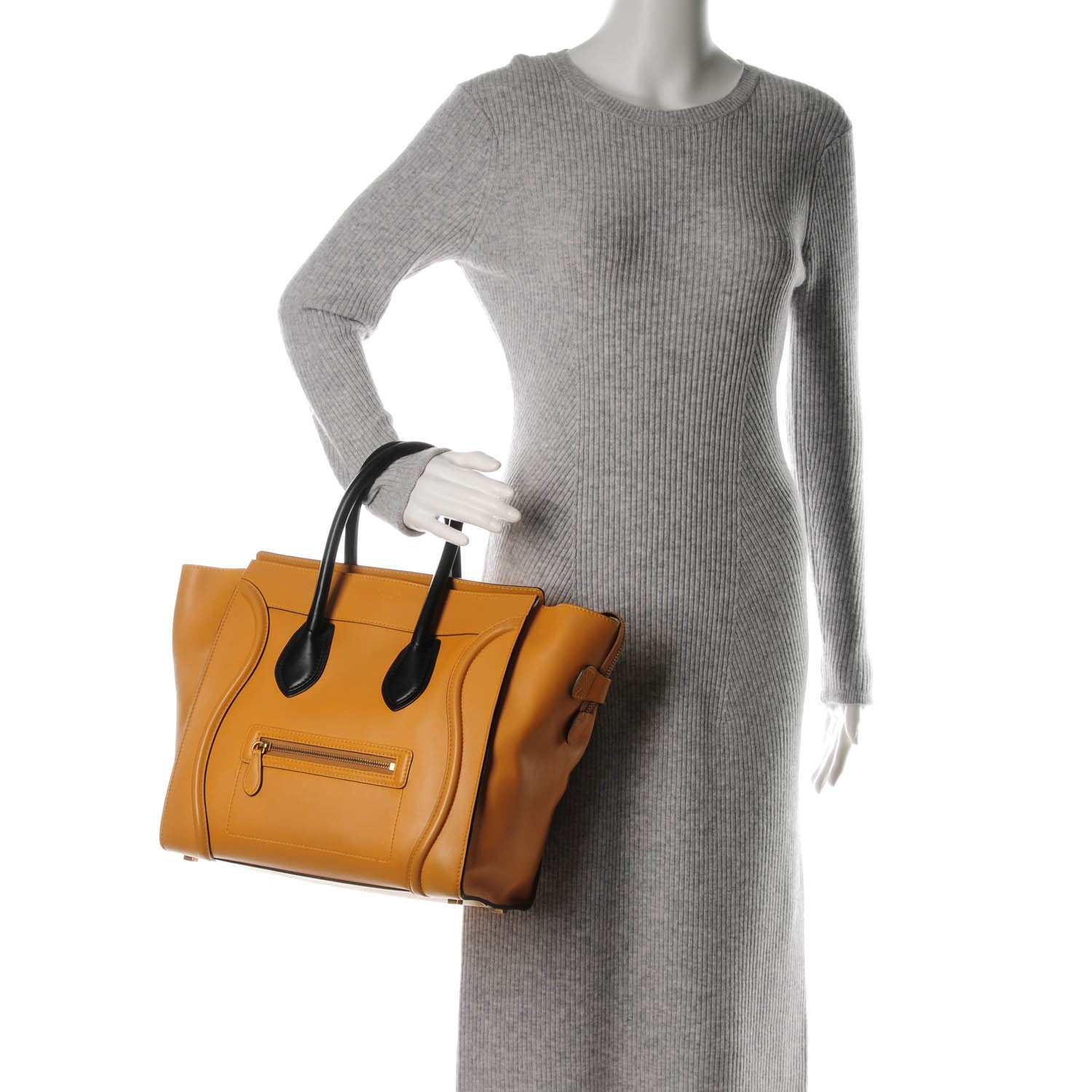 Celine Satin Calfskin Mini Bi-Color Luggage Amber 2 of 8