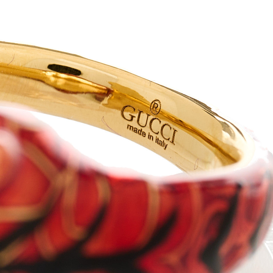 18K Yellow Gold Diamond Enamel Le Marche Des Merveilles Tiger Head Ring 53 6.25 Red