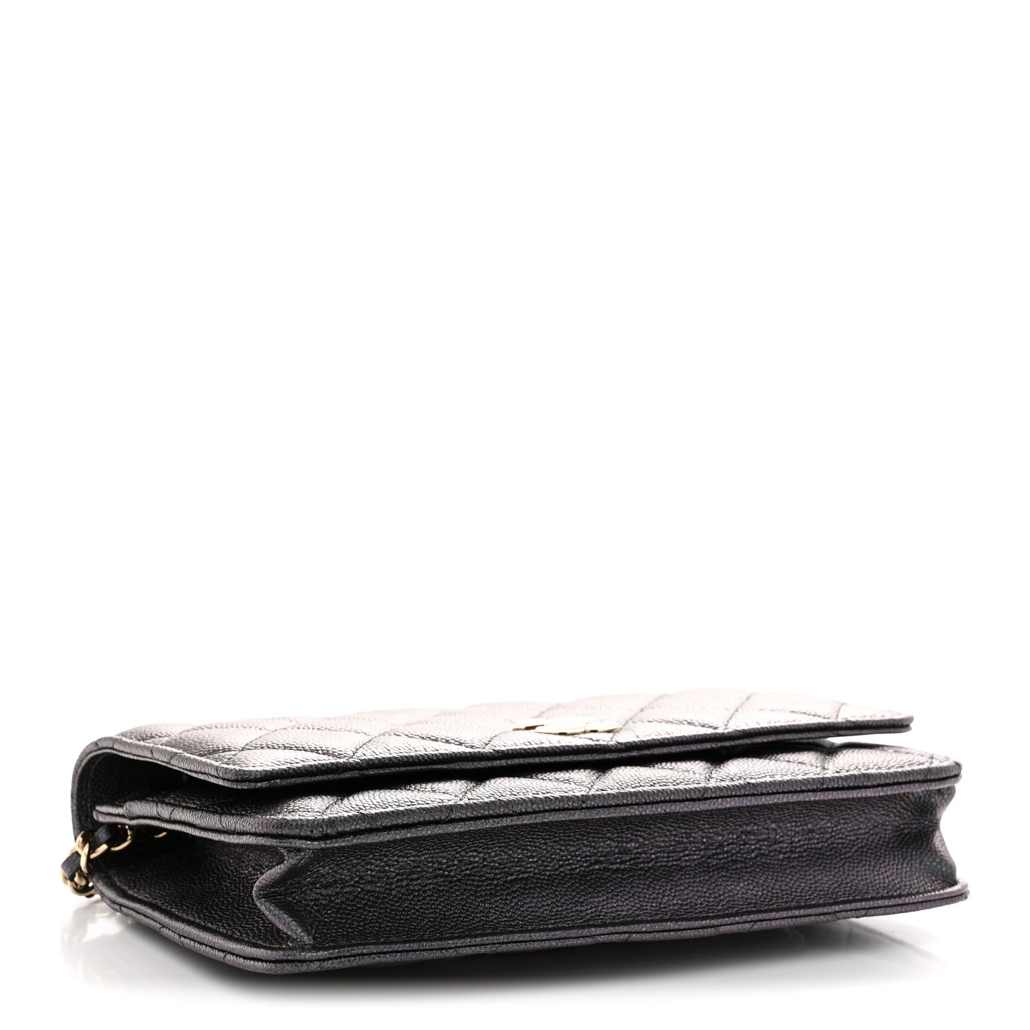 Iridescent Caviar Quilted Wallet on Chain WOC Dark Blue