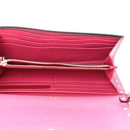 Valentino Garavani Metallic Pebbled Calfskin Rockstud Flap Wallet On Chain Peony 5 of 8