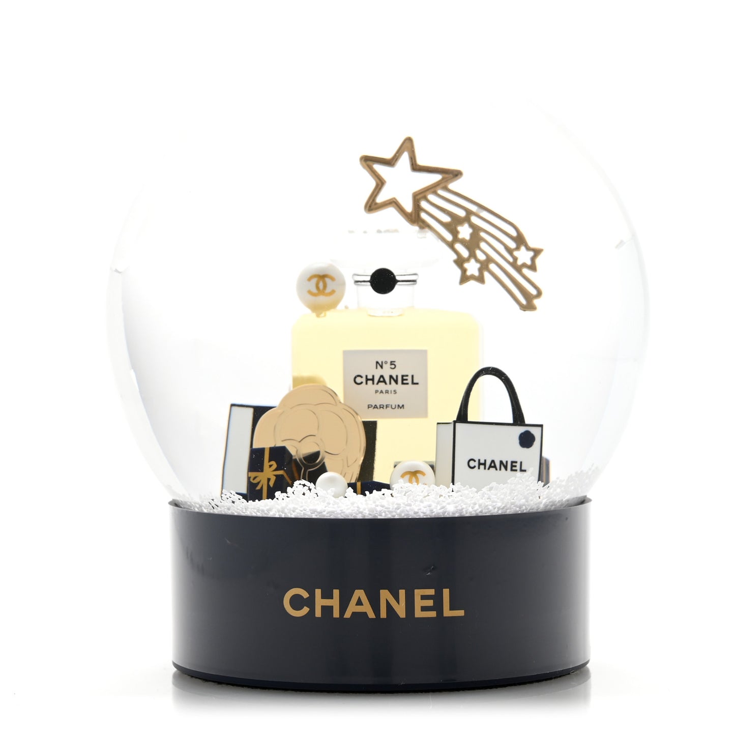 Glass N°5 Perfume Bottle Snow Globe Navy