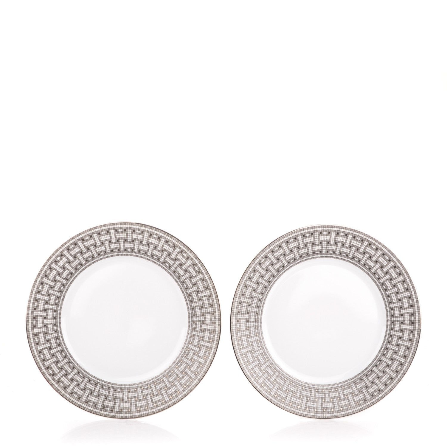 Hermes Porcelain Mosaique Au 24 Platine Dinner Plate Set of 2 1 of 4