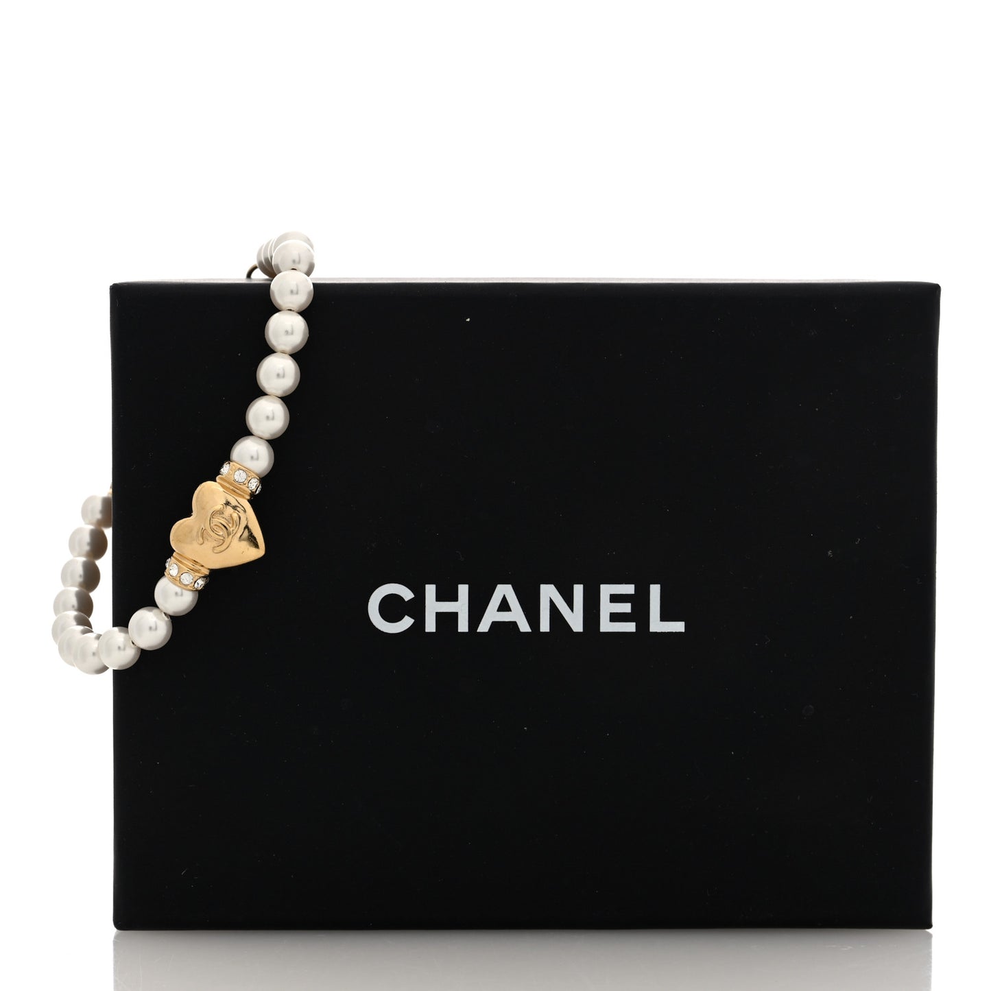 Pearl Crystal CC Heart Bracelet  Gold Pearly White