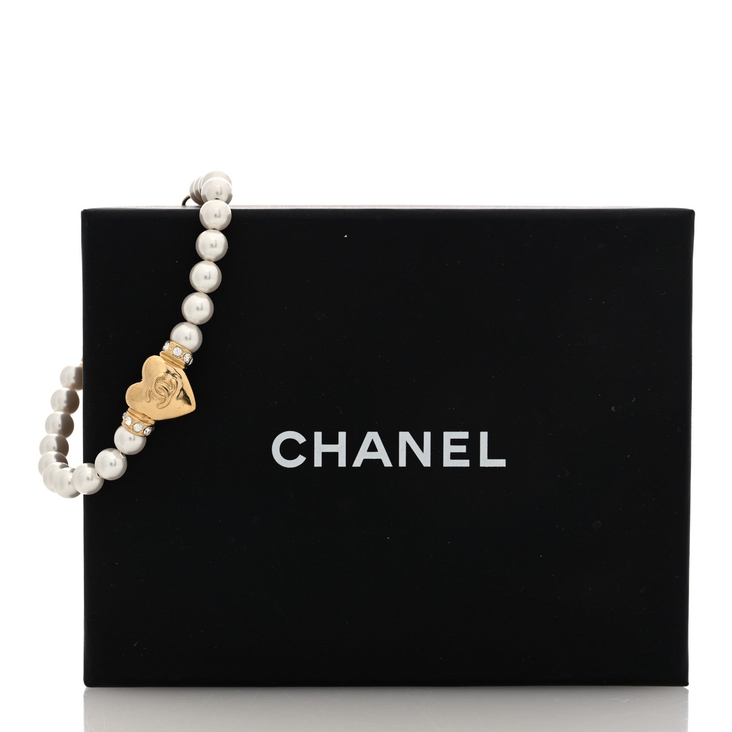 Chanel Pearl Crystal CC Heart Bracelet  Gold Pearly White 5 of 5