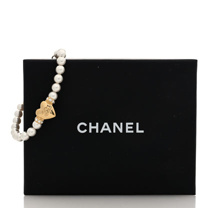 Chanel Pearl Crystal CC Heart Bracelet  Gold Pearly White 5 of 5