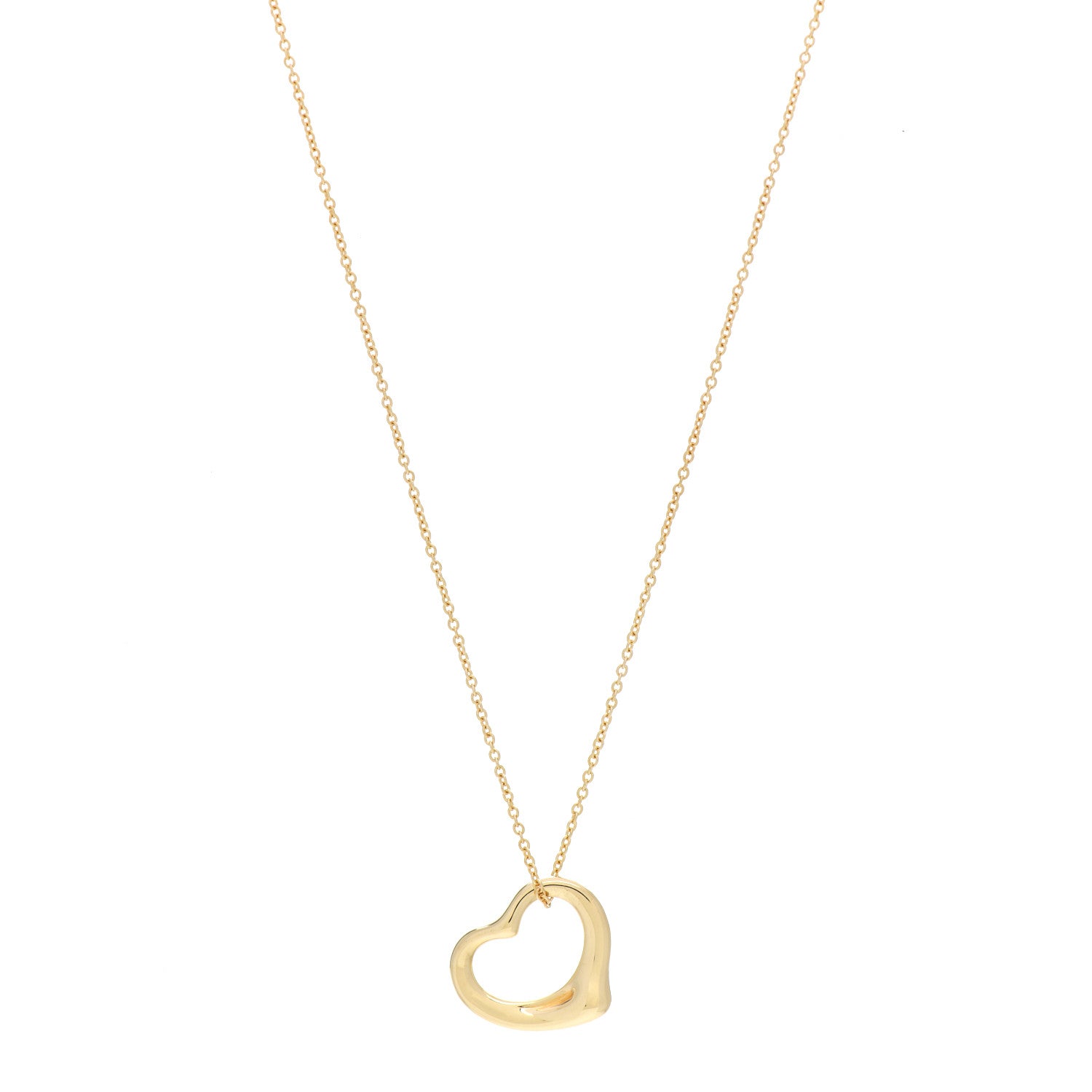 Tiffany 18K Yellow Gold 16mm Elsa Peretti Open Heart Pendant Necklace 1 of 4