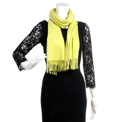 Burberry Cashmere Embroidered Fringe Scarf Chartreuse 2 of 5