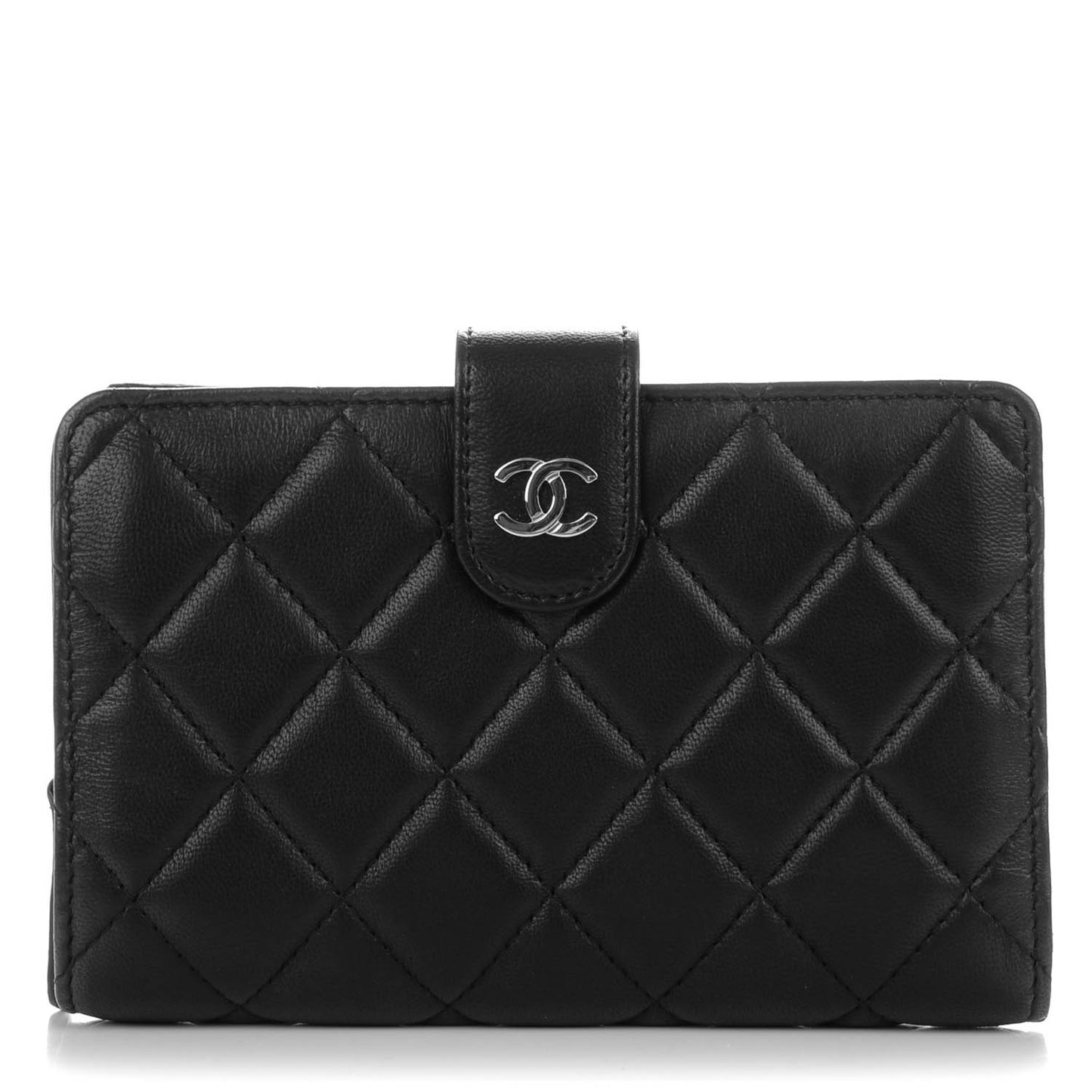 Lambskin Quilted Zipped Pocket Wallet Black