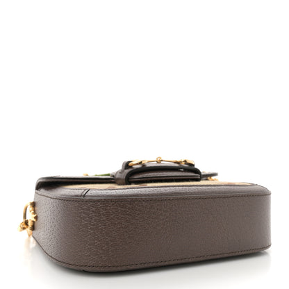 Gucci Monogram Jumbo GG Textured Dollar Calfskin Web Mini Horsebit 1955 Shoulder Bag Camel Ebony New Acero 4 of 12