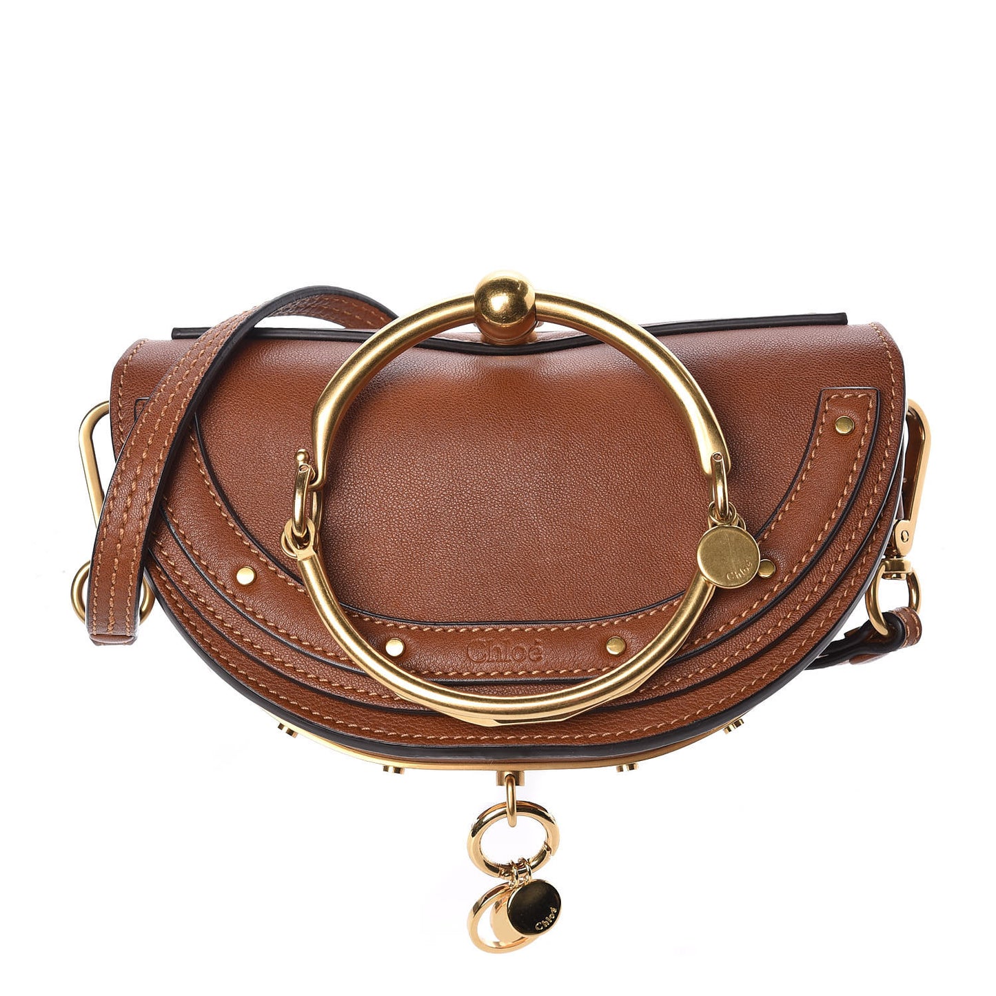 Calfskin Small Nile Bracelet Minaudiere Bag Caramel