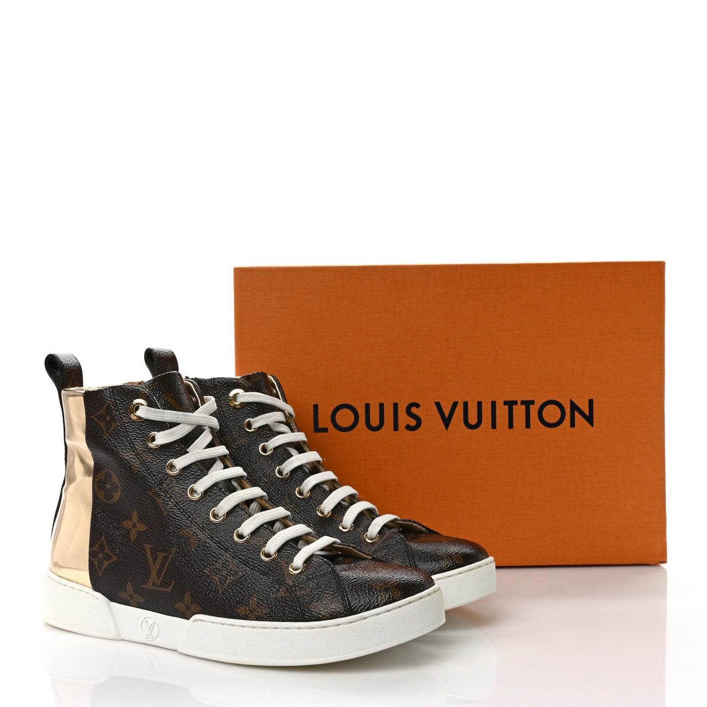 Patent Monogram Stellar Sneaker Boots 36 Gold