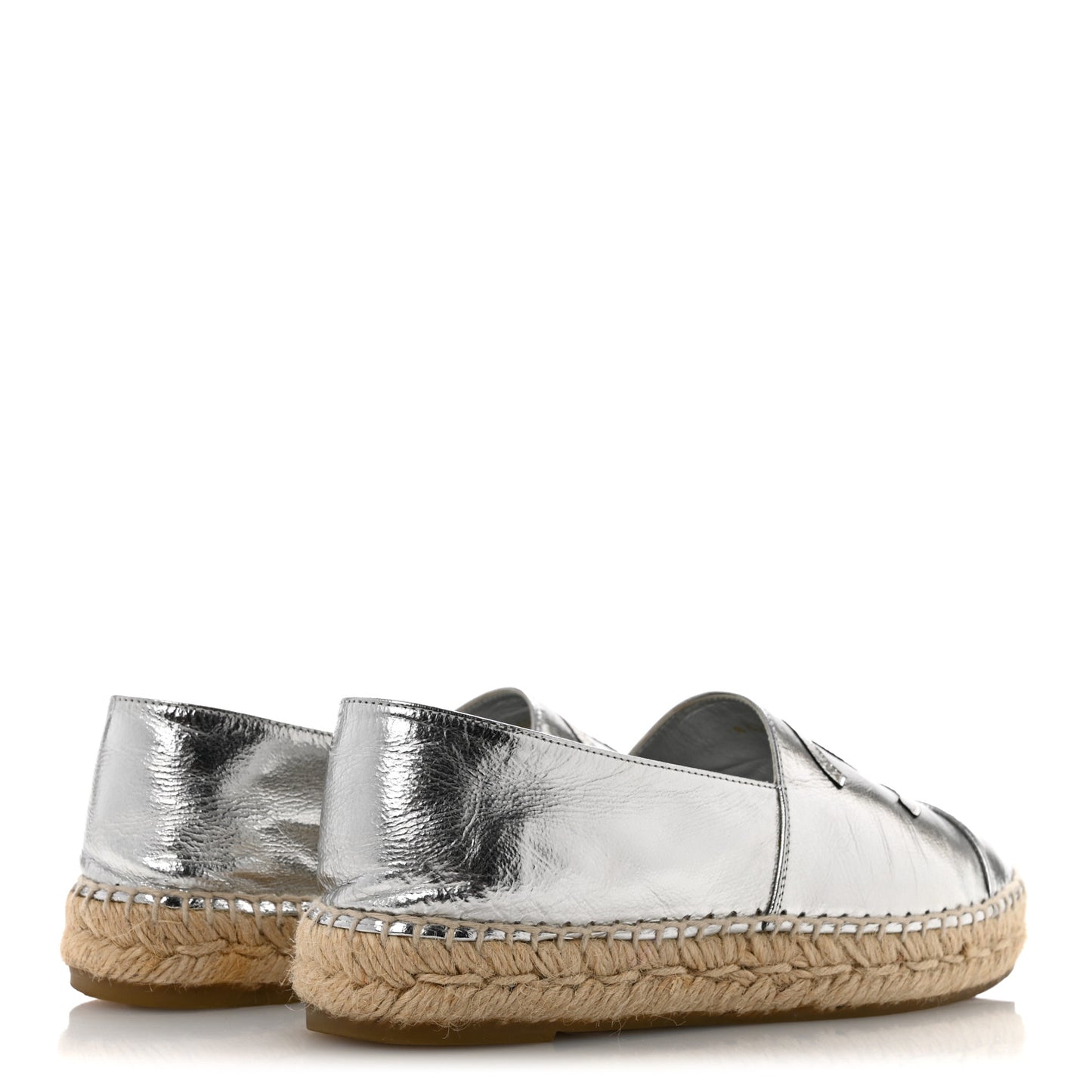 Laminated Goatskin CC Espadrilles 36 Silver